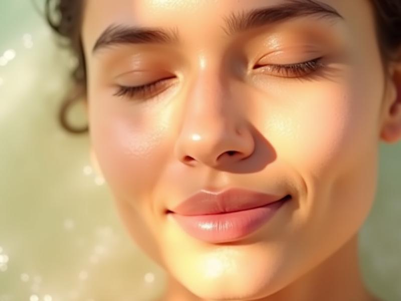 Seorang wanita menikmati rawatan muka yang menenangkan dengan topeng muka organik