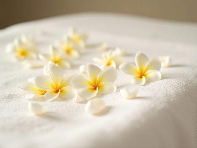 Katil urut yang dihiasi dengan tuala dan bunga