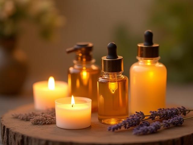 Minyak aromaterapi dan lilin wangi untuk sesi urutan
